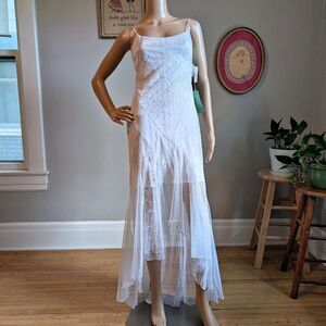 NWT Vintage 90s Y2K Masquerade White Prom Gown Silver Glitter Fairycore Bridal